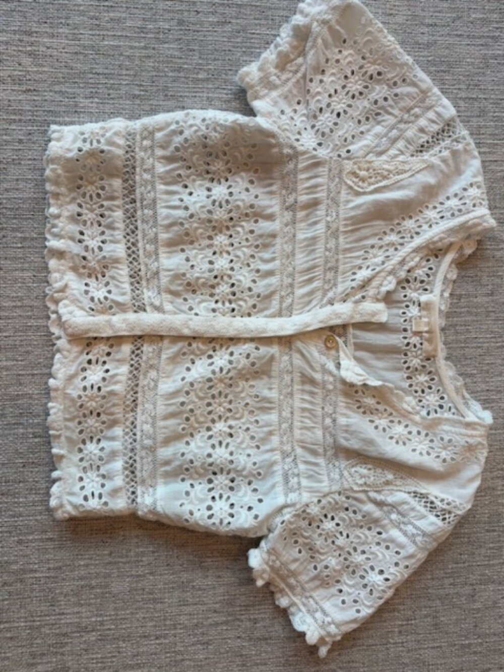 LoveShackFancy Eyelet Short Sleeve Crop Top